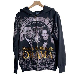 One‑of‑a‑Kind Black & Gold Obama Full‑Zip Hoodie – Size M